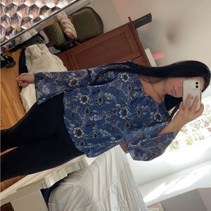 AGB Petite Blue Floral Blouse